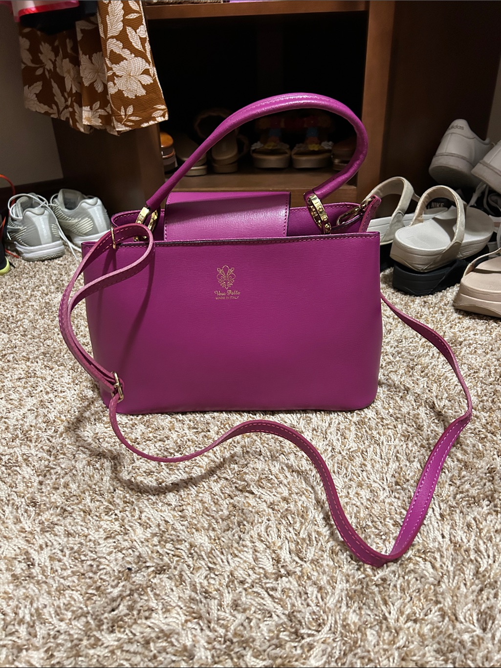 Purple Leather Handbag Satchel